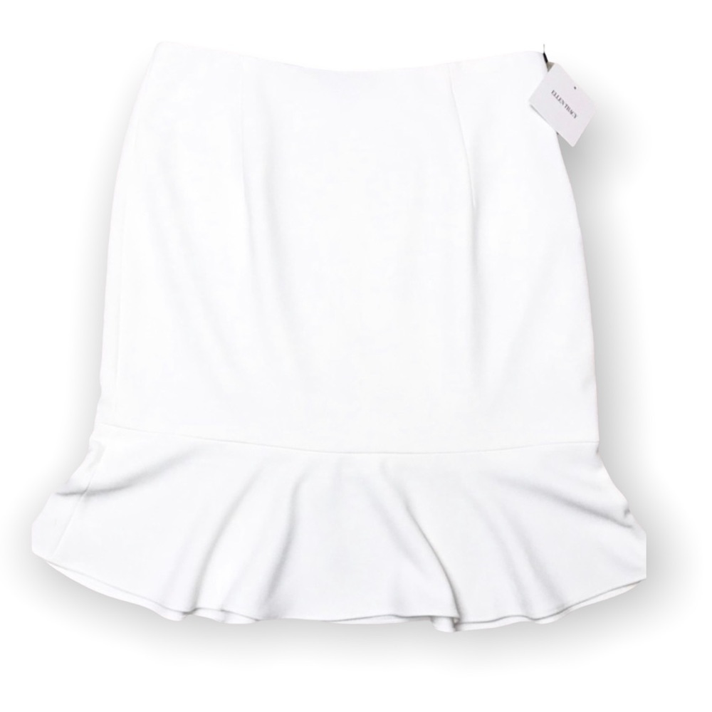 Ellen Tracy ruffle hem trumpet skirt size 14 petite mature modest career white